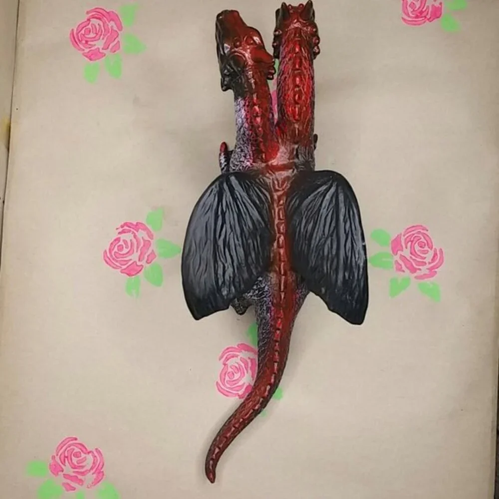 Red and Black Two-Headed Rubber Dragon Toy Figure